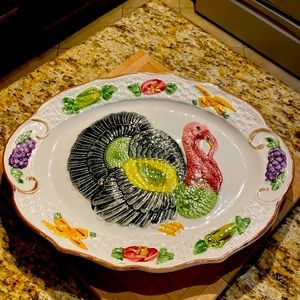 Vintage Hand Painted California Pottery Turkey Platter